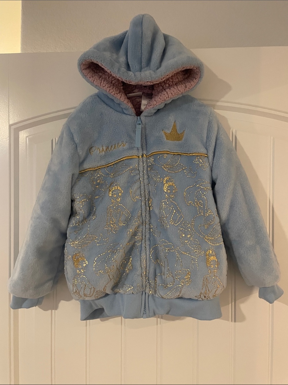 Disney princess Light Blue Plush Hooded Jacket with Gold Princess Detailing